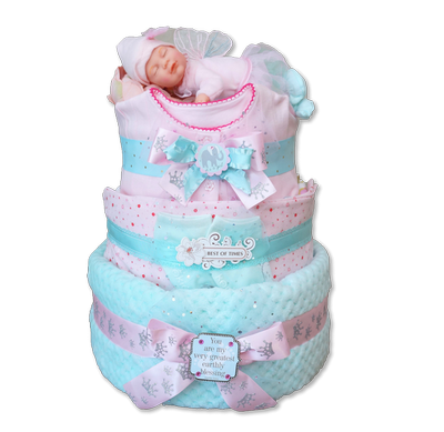 Торт из памперсов для девочки розовый, красивый и стильный подарок, доставка в СПб.